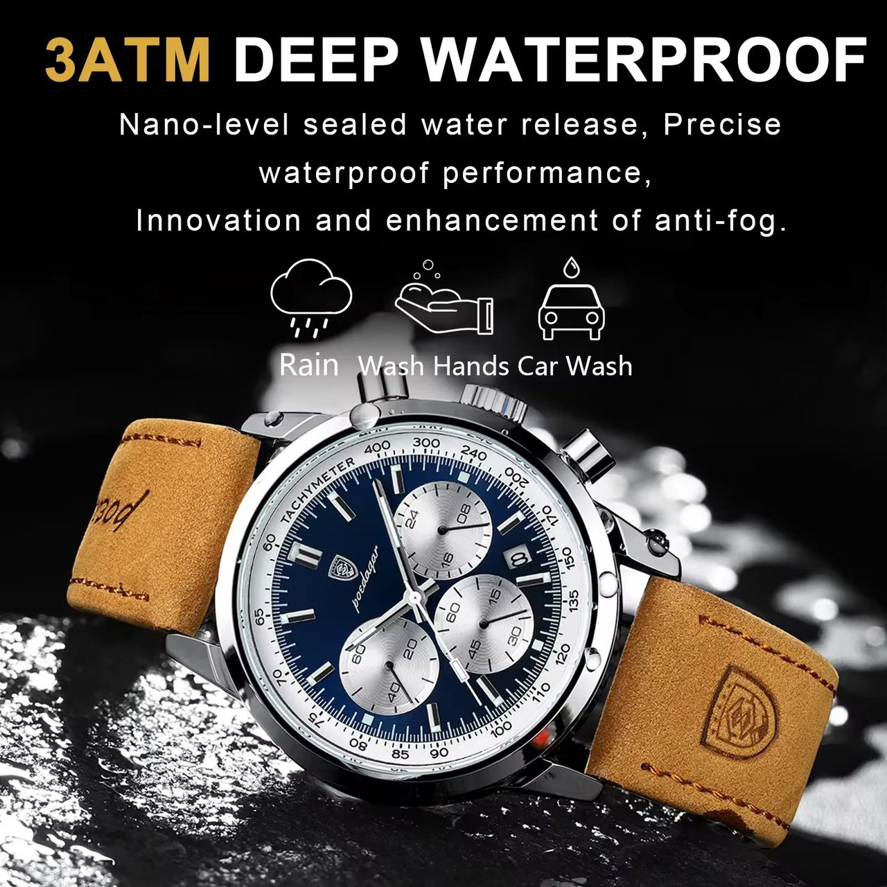 POEDAGAR 921 Montre Homme Quartz Lumineux Etanche Mode Décontractée