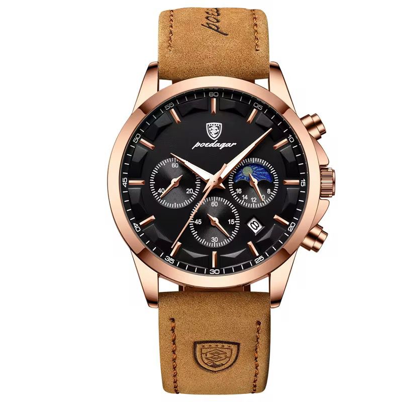 POEDAGAR 928 Montre à quartz en cuir pour hommes, mode professionnelle, sport, étanche,