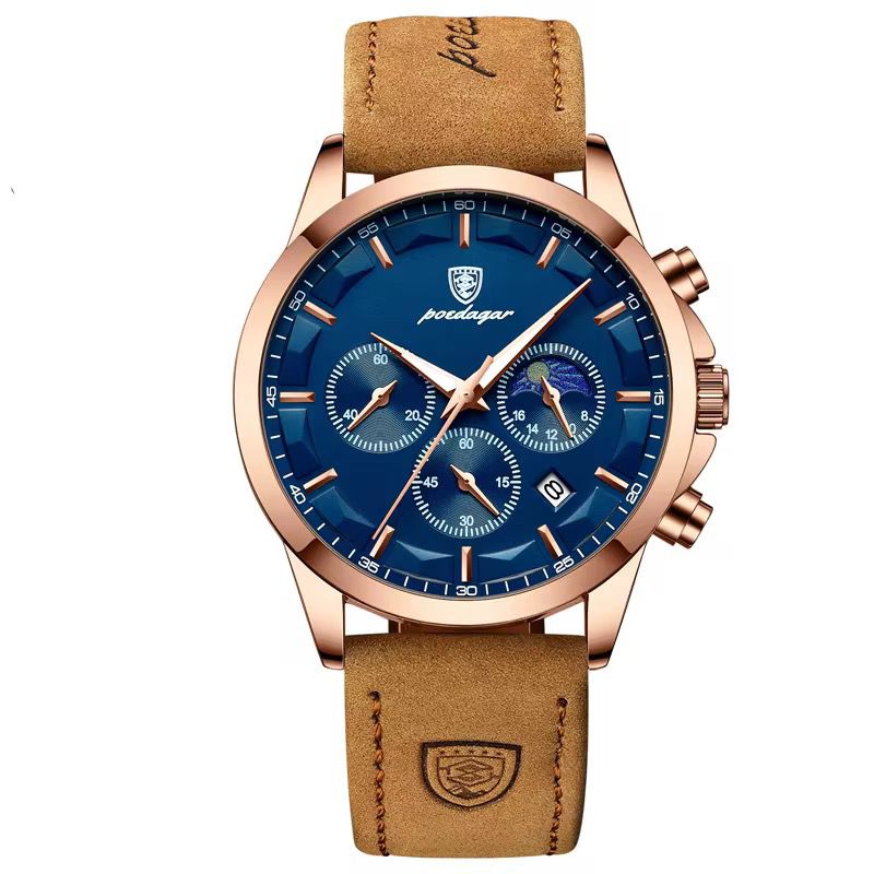 POEDAGAR 928 Montre à quartz en cuir pour hommes, mode professionnelle, sport, étanche,