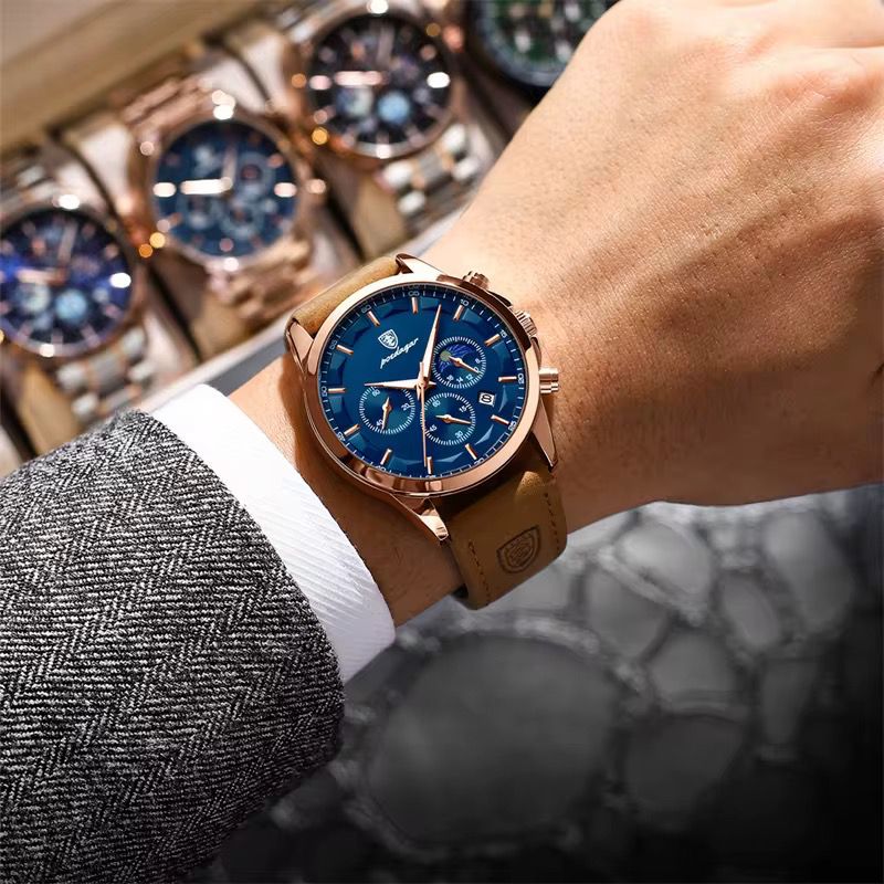POEDAGAR 928 Montre à quartz en cuir pour hommes, mode professionnelle, sport, étanche,