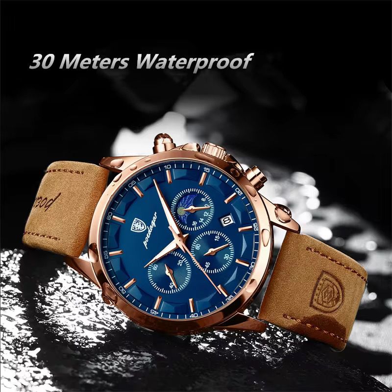 POEDAGAR 928 Montre à quartz en cuir pour hommes, mode professionnelle, sport, étanche,