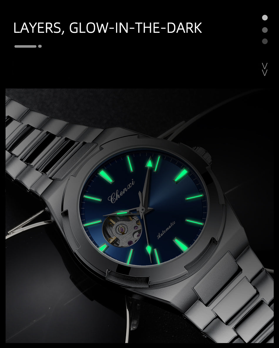 montres mécaniques de luxe pour hommes mouvement automatique squelette creux lumineux verre