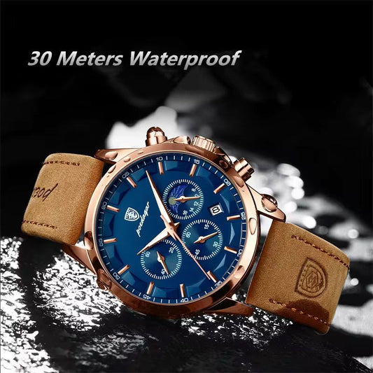 POEDAGAR 928 Montre à quartz en cuir pour hommes, mode professionnelle, sport, étanche,