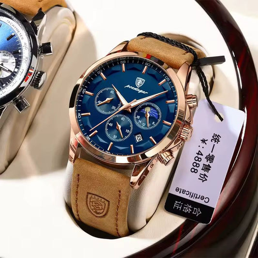 POEDAGAR 928 Montre à quartz en cuir pour hommes, mode professionnelle, sport, étanche,