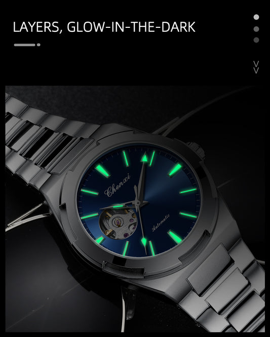 montres mécaniques de luxe pour hommes mouvement automatique squelette creux lumineux verre